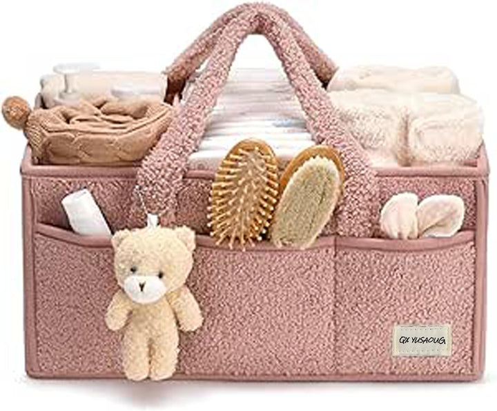 Baby Nappy Caddy Organizer – Plüsch Sherpa Aufbewahrungskorb mit Fächern – Elvoria