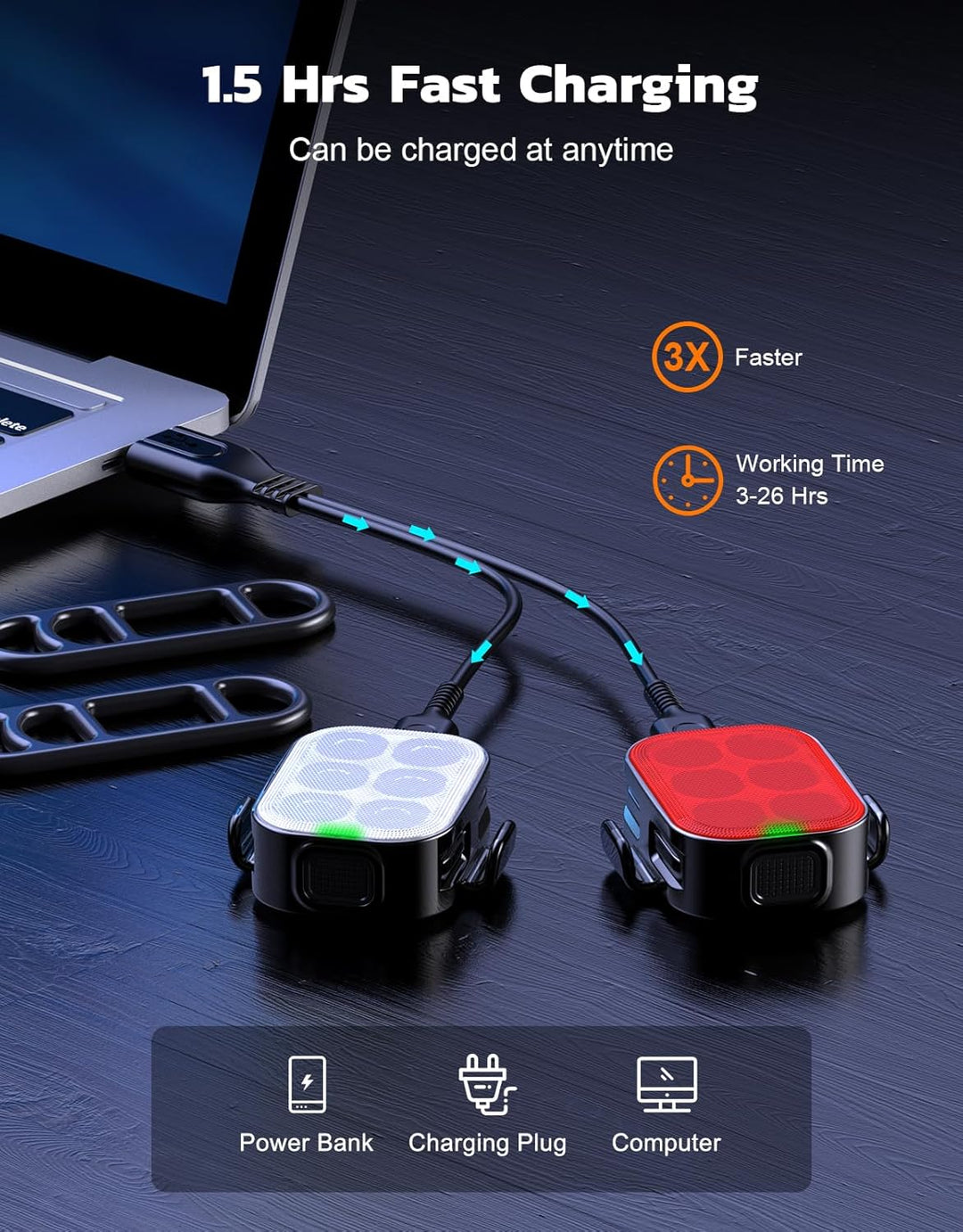 Ultra schlanke USB wiederaufladbare Fahrradlichter Set mit 4+6 Modi – SlimBeam