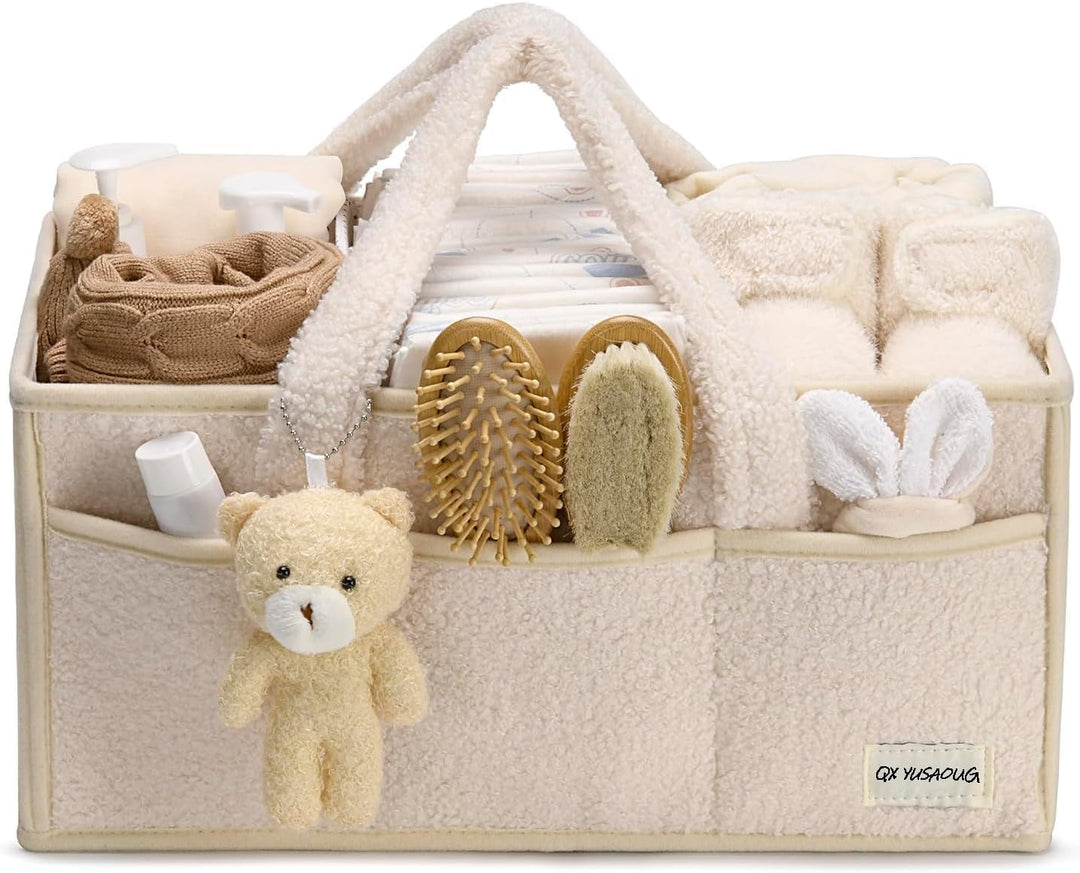 Baby Nappy Caddy Organizer – Plüsch Sherpa Aufbewahrungskorb mit Fächern – Elvoria