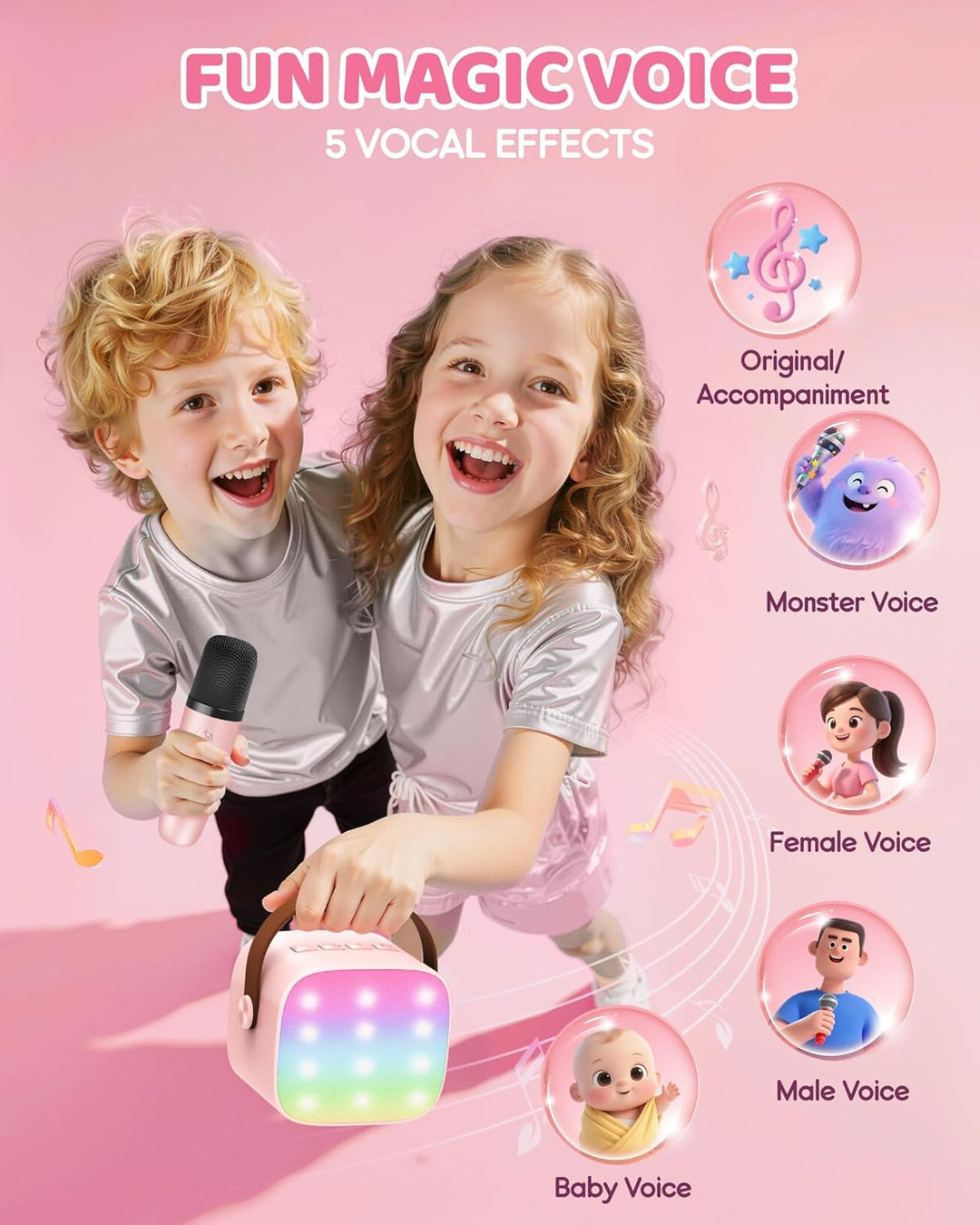 Tragbare Mini-Karaoke-Maschine mit Bluetooth-Lautsprecher und 2 kabellosen Mikrofonen – Veylo