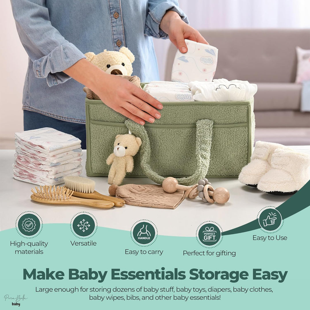 Baby Nappy Caddy Organizer – Plüsch Sherpa Aufbewahrungskorb mit Fächern – Elvoria