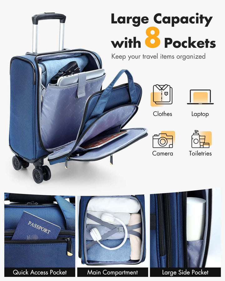 Fluggesellschaft-zugelassenes Unter-Sitz-Handgepäck mit Spinner-Rädern und Laptopfach