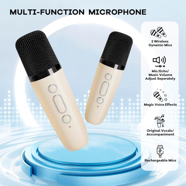 Tragbare Mini-Karaoke-Maschine mit Bluetooth-Lautsprecher und 2 kabellosen Mikrofonen – Veylo