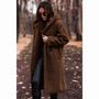 Langer Damen Teddy Mantel mit Kapuze – Maren