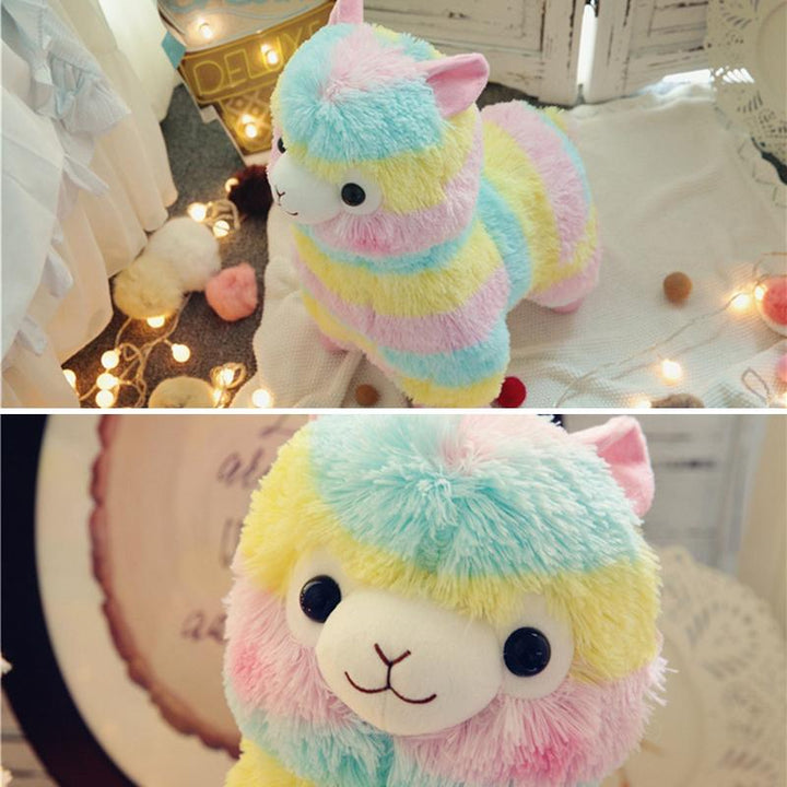 Weiches Regenbogen-Alpaka Kuscheltier aus Plüsch für Babys & Kleinkinder