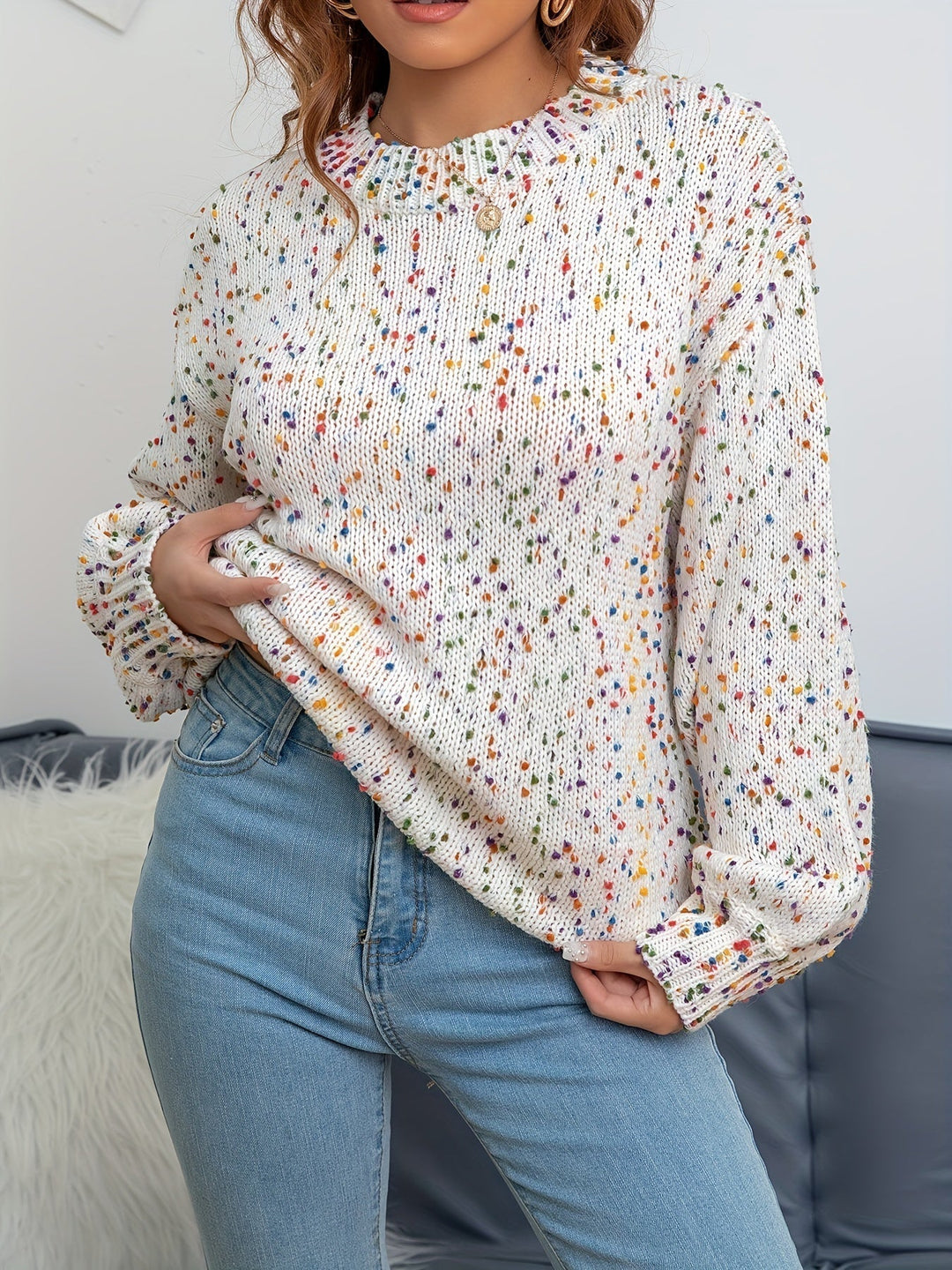 Gestrickter Damenpullover mit Konfetti-Print – Noa