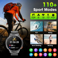 Militärische Smartwatch für Männer mit 1,85" HD-Bildschirm und Taschenlampe