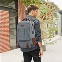 Anti-Diebstahl Canvas Laptop- und Reiserucksack mit USB-Anschluss – Geeignet für Laptops bis 43,94 cm