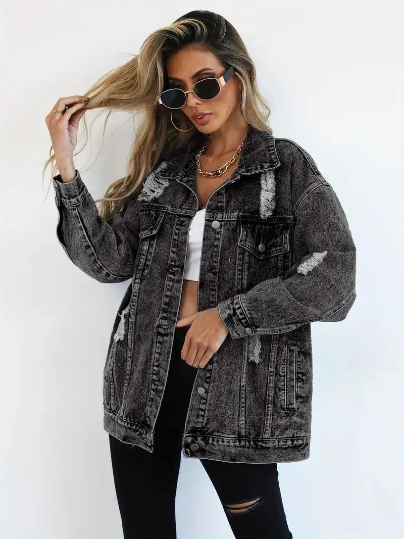 Wasserfeste & Gefütterte Oversized Damen Jeansjacke mit Kapuze – Talia