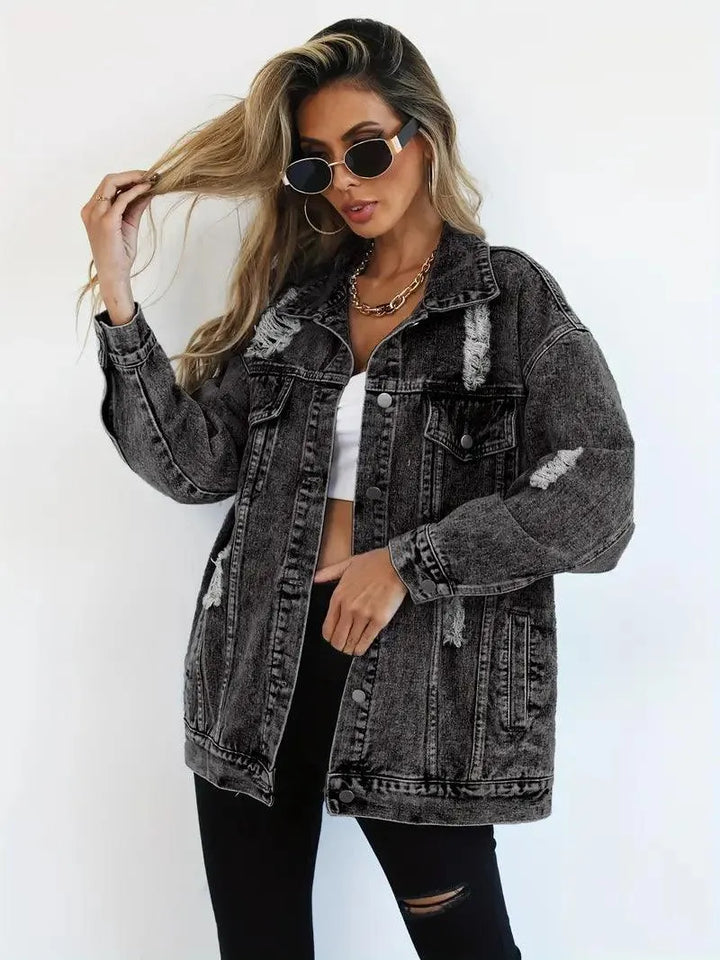 Wasserfeste & Gefütterte Oversized Damen Jeansjacke mit Kapuze – Talia