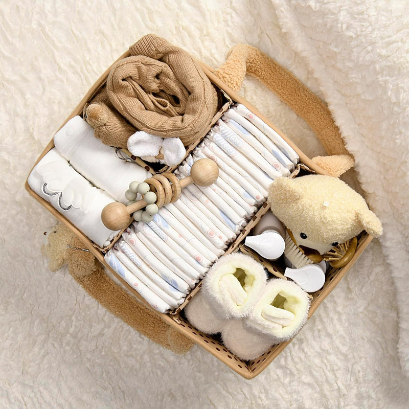 Baby Nappy Caddy Organizer – Plüsch Sherpa Aufbewahrungskorb mit Fächern – Elvoria