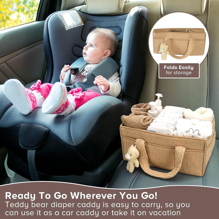 Baby Nappy Caddy Organizer – Plüsch Sherpa Aufbewahrungskorb mit Fächern – Elvoria
