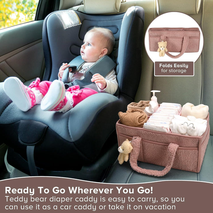 Baby Nappy Caddy Organizer – Plüsch Sherpa Aufbewahrungskorb mit Fächern – Elvoria