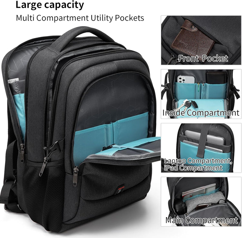 Wasserdichter Reise-Laptoprucksack mit USB-Anschluss und organisierter Aufbewahrung
