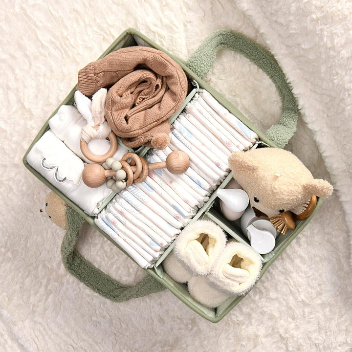 Baby Nappy Caddy Organizer – Plüsch Sherpa Aufbewahrungskorb mit Fächern – Elvoria