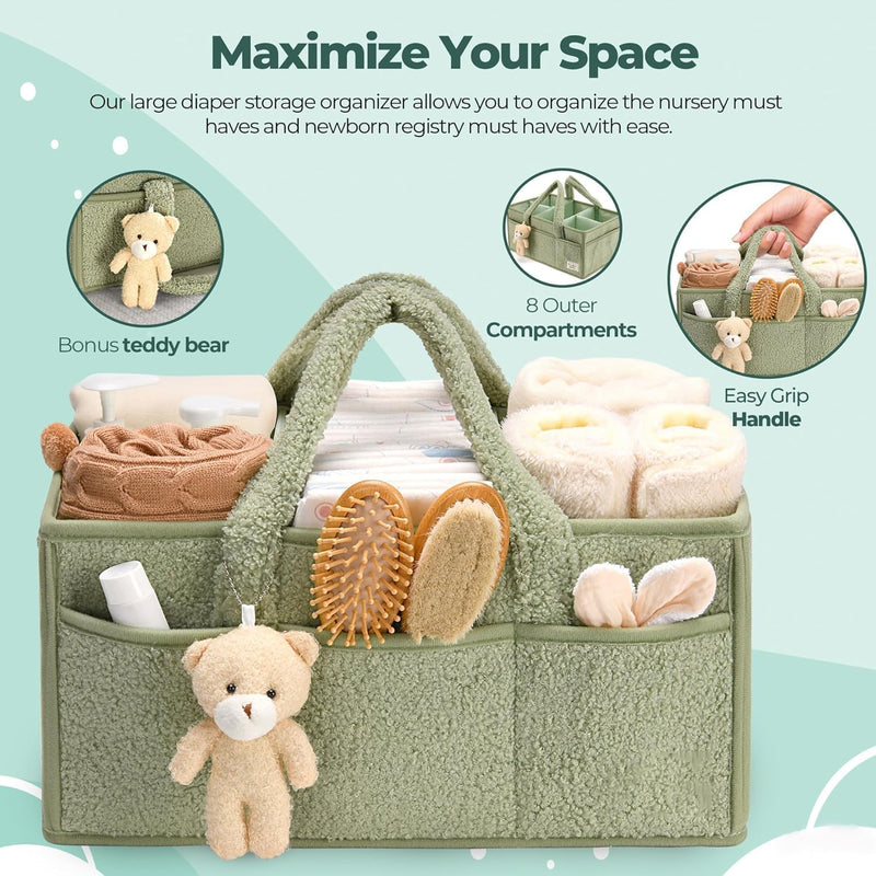 Baby Nappy Caddy Organizer – Plüsch Sherpa Aufbewahrungskorb mit Fächern – Elvoria
