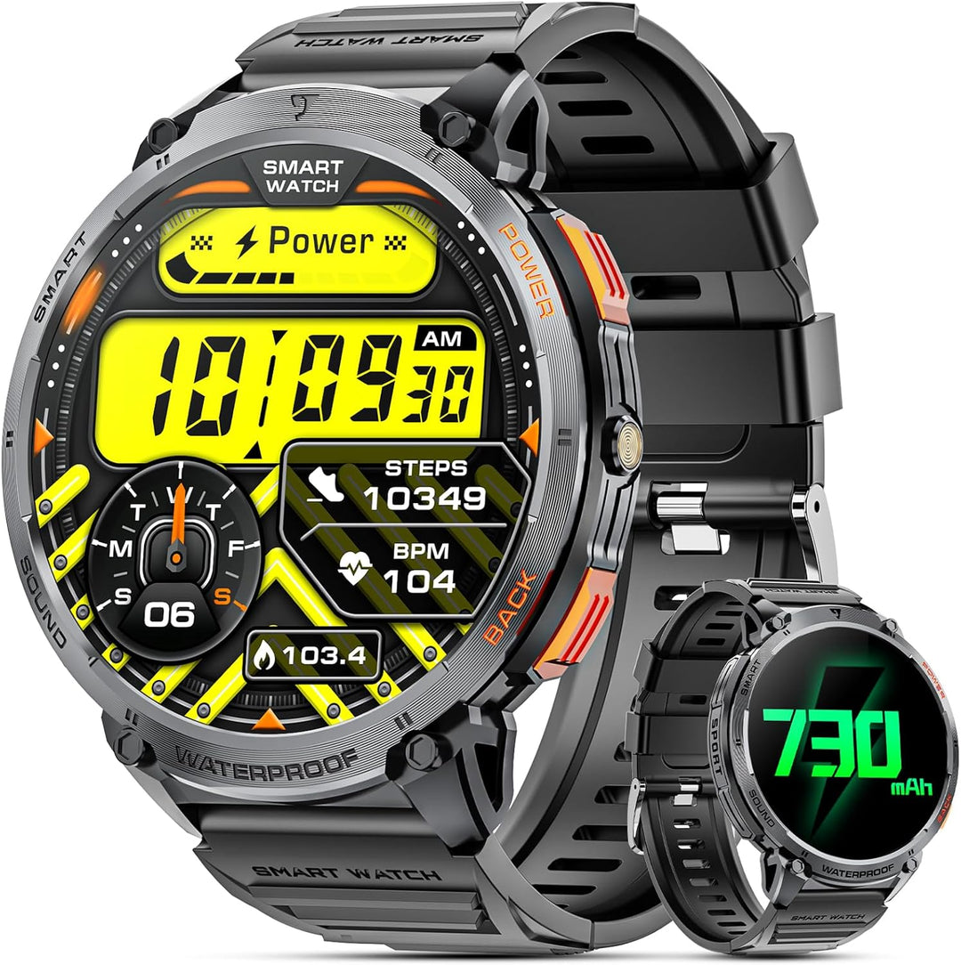 Militärische Smartwatch für Männer mit 1,85" HD-Bildschirm und Taschenlampe