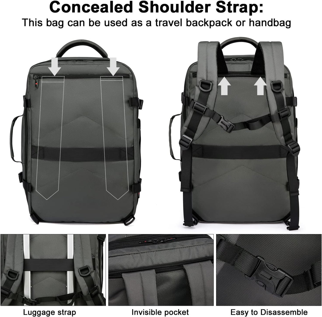 Erweiterbarer 45–55L Wasserdichter Reiserucksack mit 46,5 cm Laptopfach