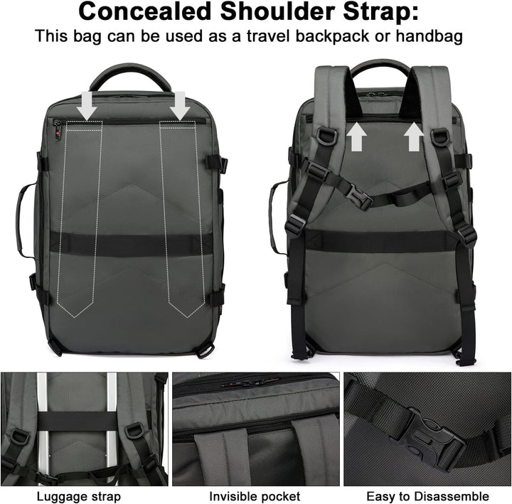 Erweiterbarer 45–55L Wasserdichter Reiserucksack mit 46,5 cm Laptopfach