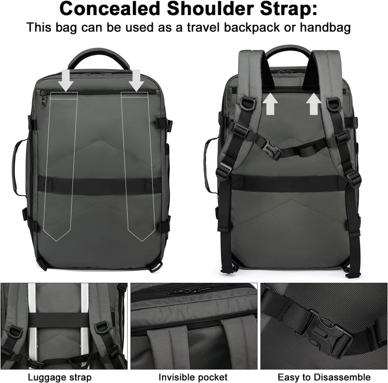 Erweiterbarer 45–55L Wasserdichter Reiserucksack mit 46,5 cm Laptopfach