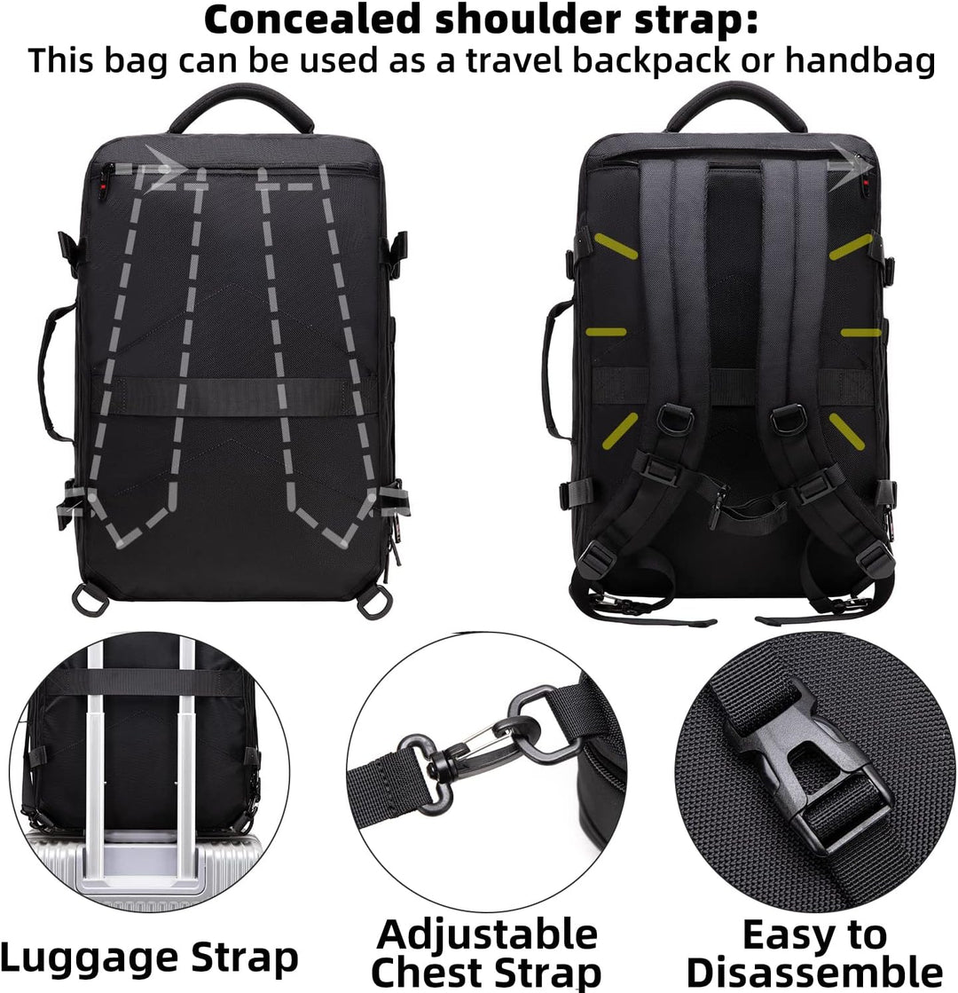 Erweiterbarer 45–55L Wasserdichter Reiserucksack mit 46,5 cm Laptopfach