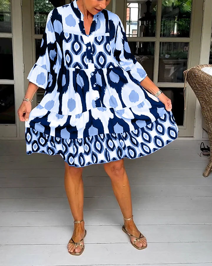 Trendy Kurzarmkleid mit abstraktem Print & lockerem Schnitt – Liora