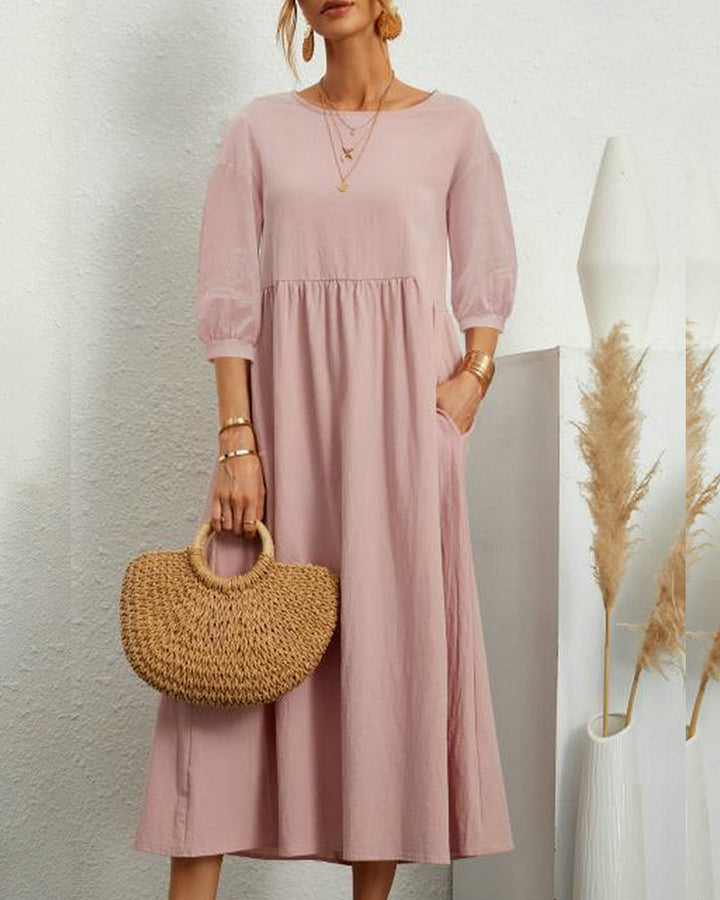 Midikleid mit Rundhalsausschnitt & Laternenärmeln – Selina