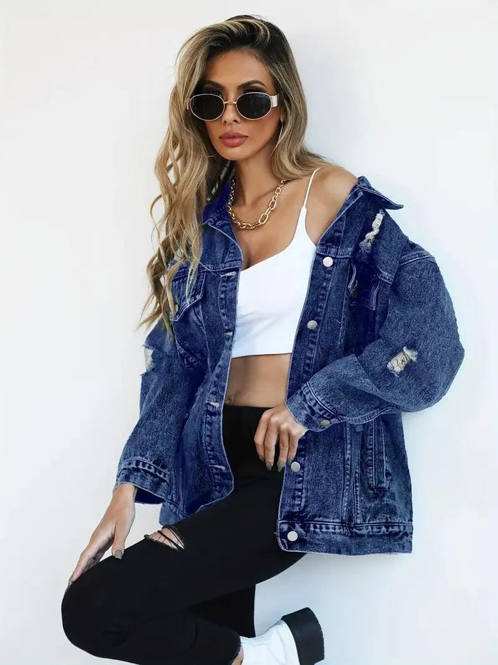 Wasserfeste & Gefütterte Oversized Damen Jeansjacke mit Kapuze – Talia