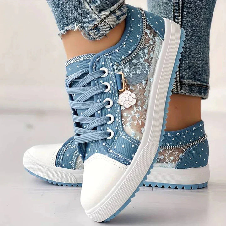 Atmungsaktive Damen Canvas-Sneaker mit Floraler Spitze – Celina