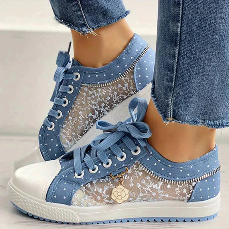 Atmungsaktive Damen Canvas-Sneaker mit Floraler Spitze – Celina