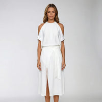 Asymmetric Halterneck Midi Dress - Claudia