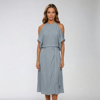 Asymmetric Halterneck Midi Dress - Claudia