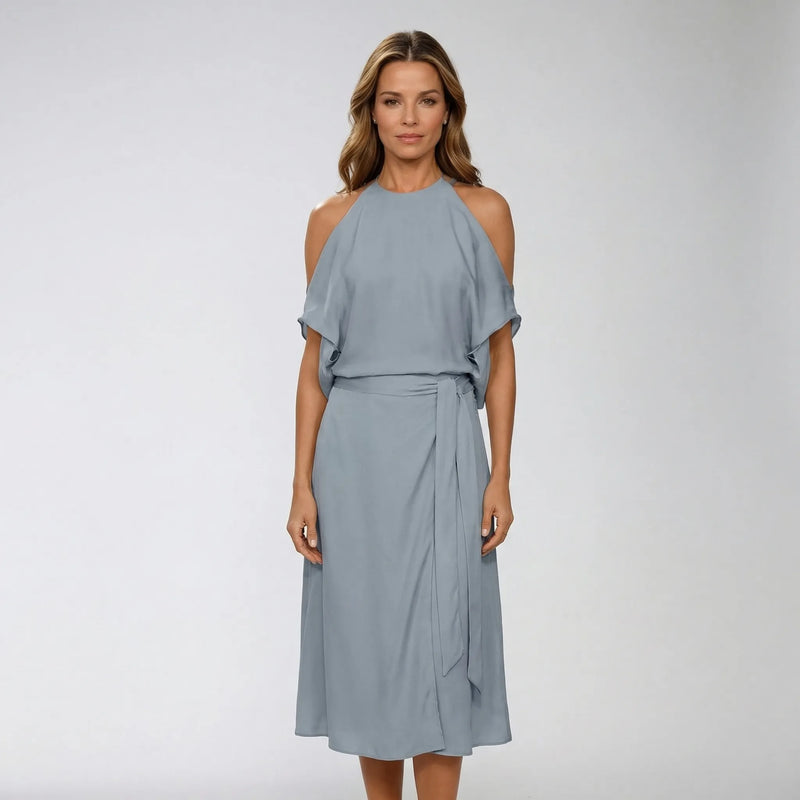Asymmetric Halterneck Midi Dress - Claudia