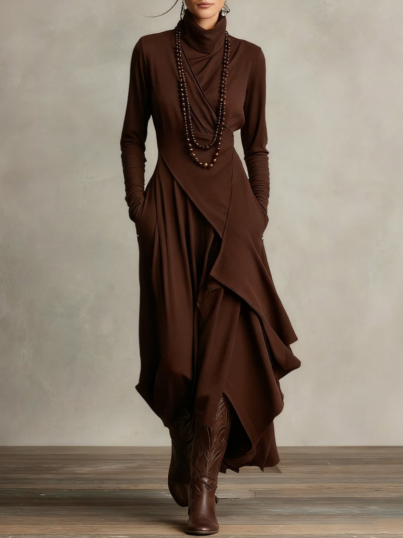 Asymmetric Maxi Dress With High Collar - Marguerite