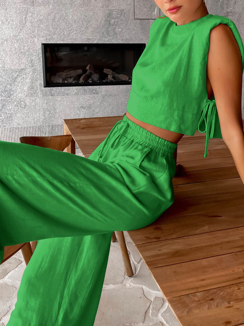 Zweiteiliges Sommer-Set mit Crop-Top und Hose – Valeria