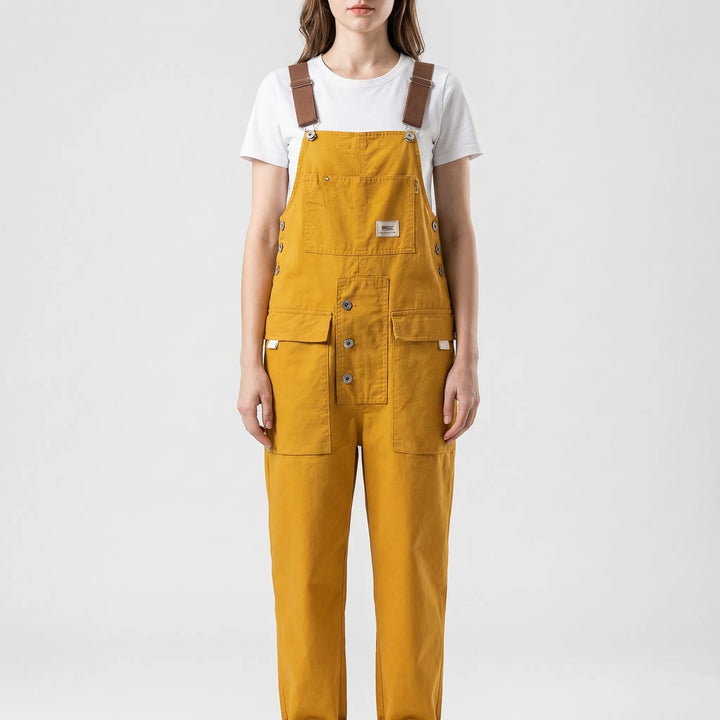 Bib-Front Dungarees With Chest Pocket - Amber