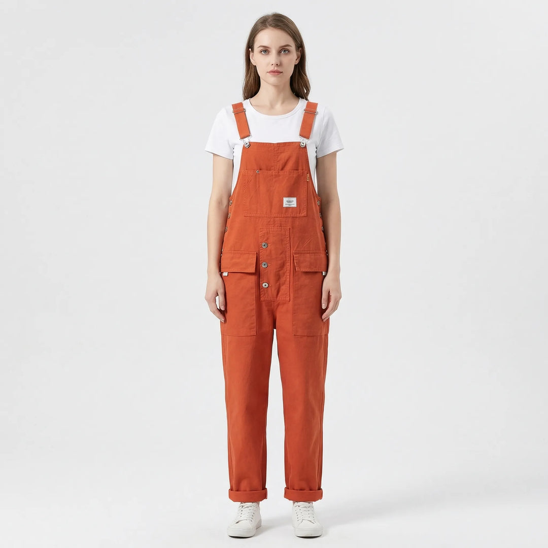 Bib-Front Dungarees With Chest Pocket - Amber