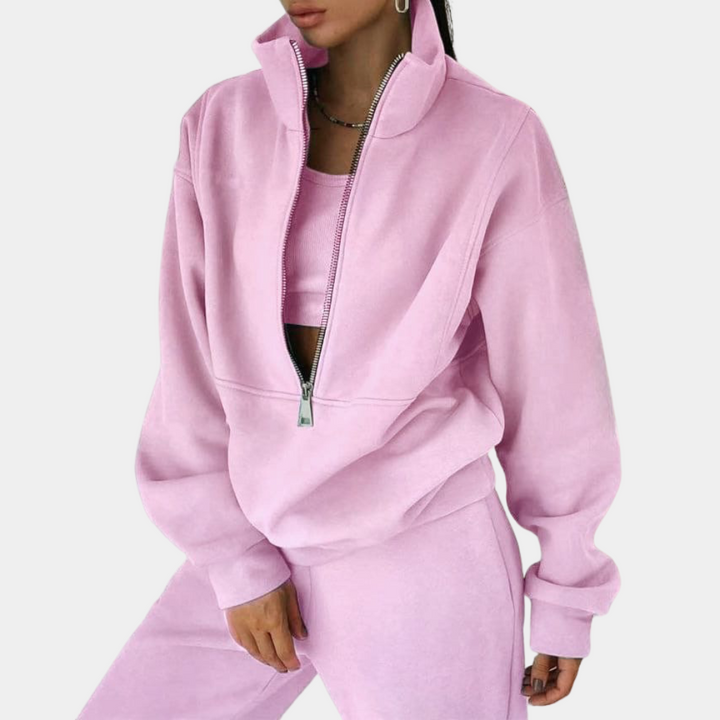 Stylischer Damen Trainingsanzug mit Pullover und Reißverschluss – Rihanna