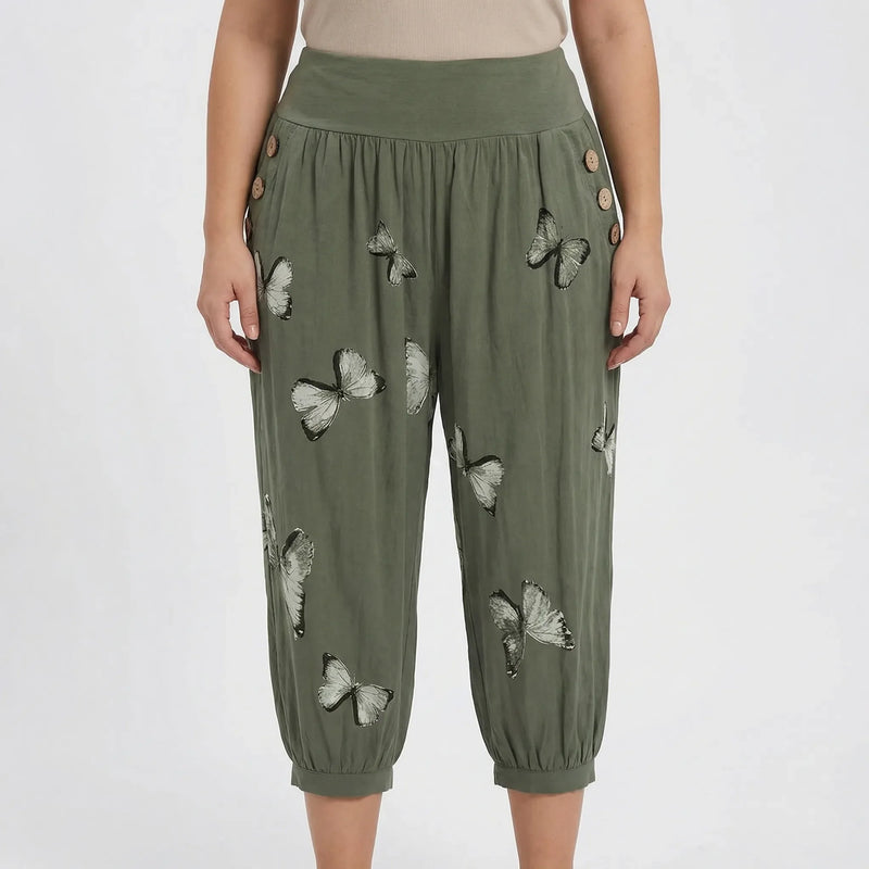 Caprihose Damen Mit Schmetterlings-Print In Großen Größen - Ella