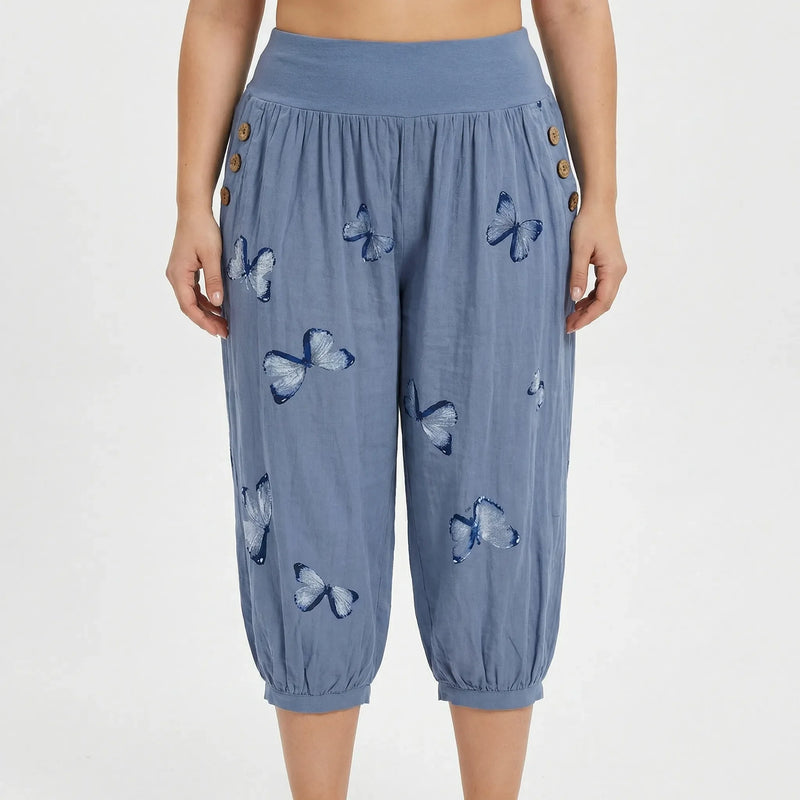 Caprihose Damen Mit Schmetterlings-Print In Großen Größen - Ella