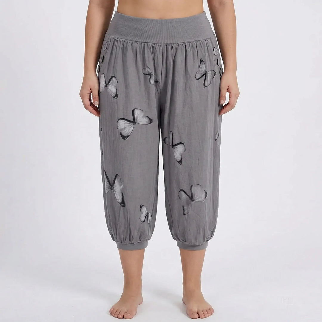 Caprihose Damen Mit Schmetterlings-Print In Großen Größen - Ella