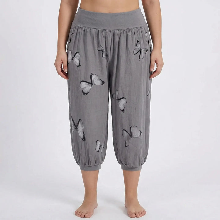 Caprihose Damen Mit Schmetterlings-Print In Großen Größen - Ella