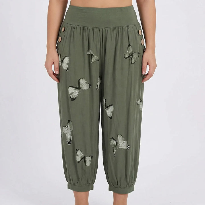 Caprihose Damen Mit Schmetterlings-Print In Großen Größen - Ella