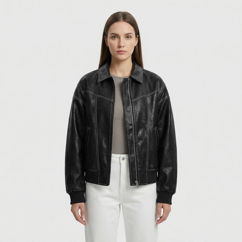 Contrast Stitch Faux-Finish Jacket - Tabitha