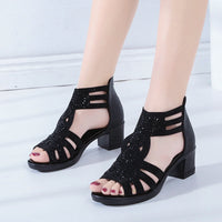 Modische Damen Keilsandalen mit Strass und Reißverschluss – Yara