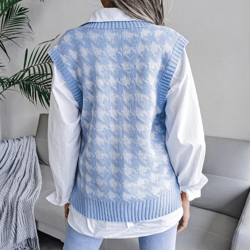 Damen Kariertes Strickwesten-Top – Yara