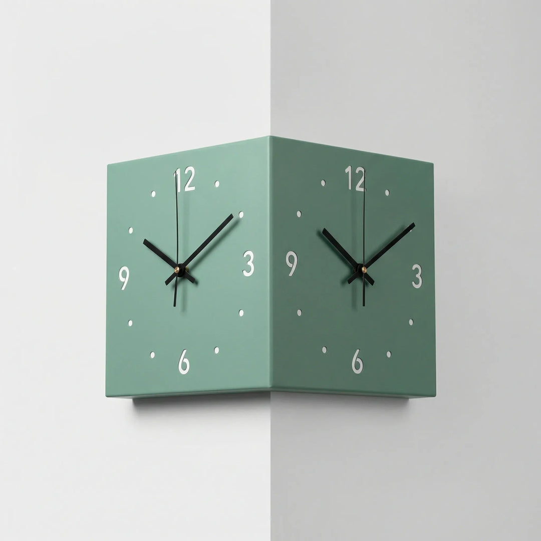 Decoratieve Hoekwandklok Met 2 Wijzerplaten - Angleclock