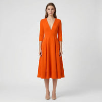 Deep V-Neck Midi Occasion Dress - Sophie