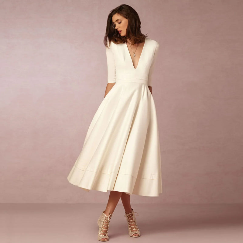 Deep V-Neck Midi Occasion Dress - Sophie