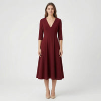 Deep V-Neck Midi Occasion Dress - Sophie